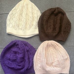 Elegant Knit Women's Beanie Set - Cream, Brown, Purple, Pink